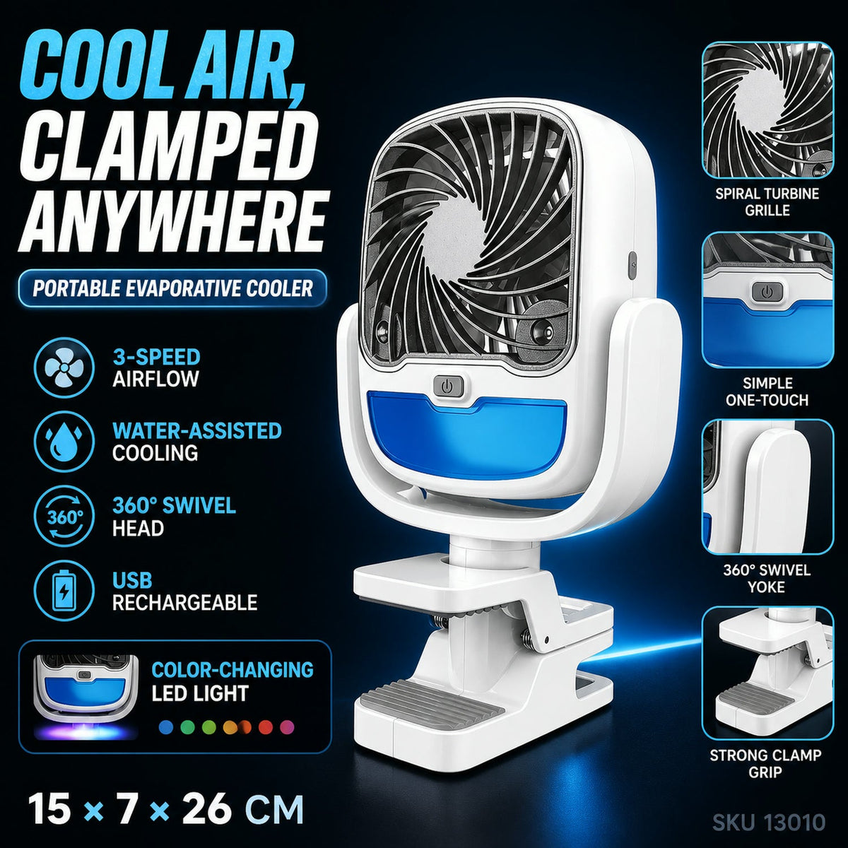 3-Speed Rechargeable Portable Air Cooler