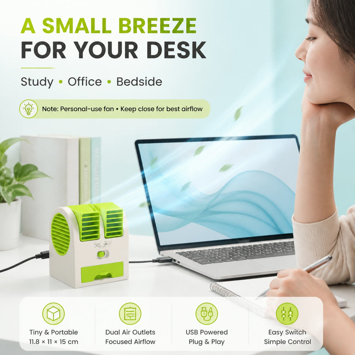 Dual Bladeless Mini Air Conditioner with Fragrance