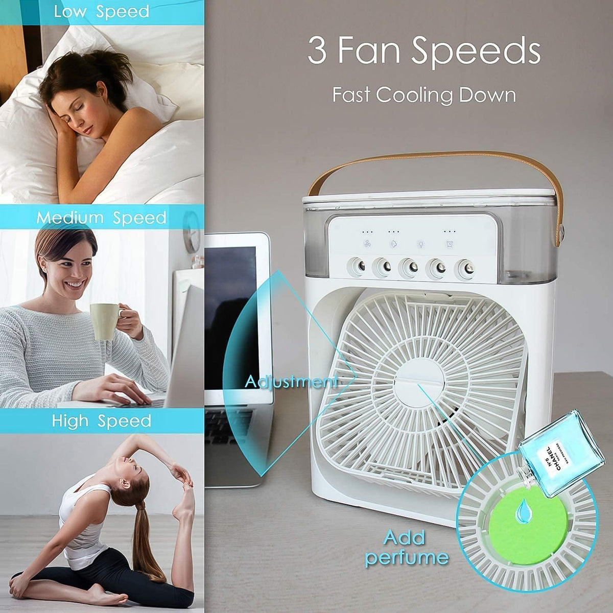 Portable Air Cooler Fan with 7-Color LED Light
