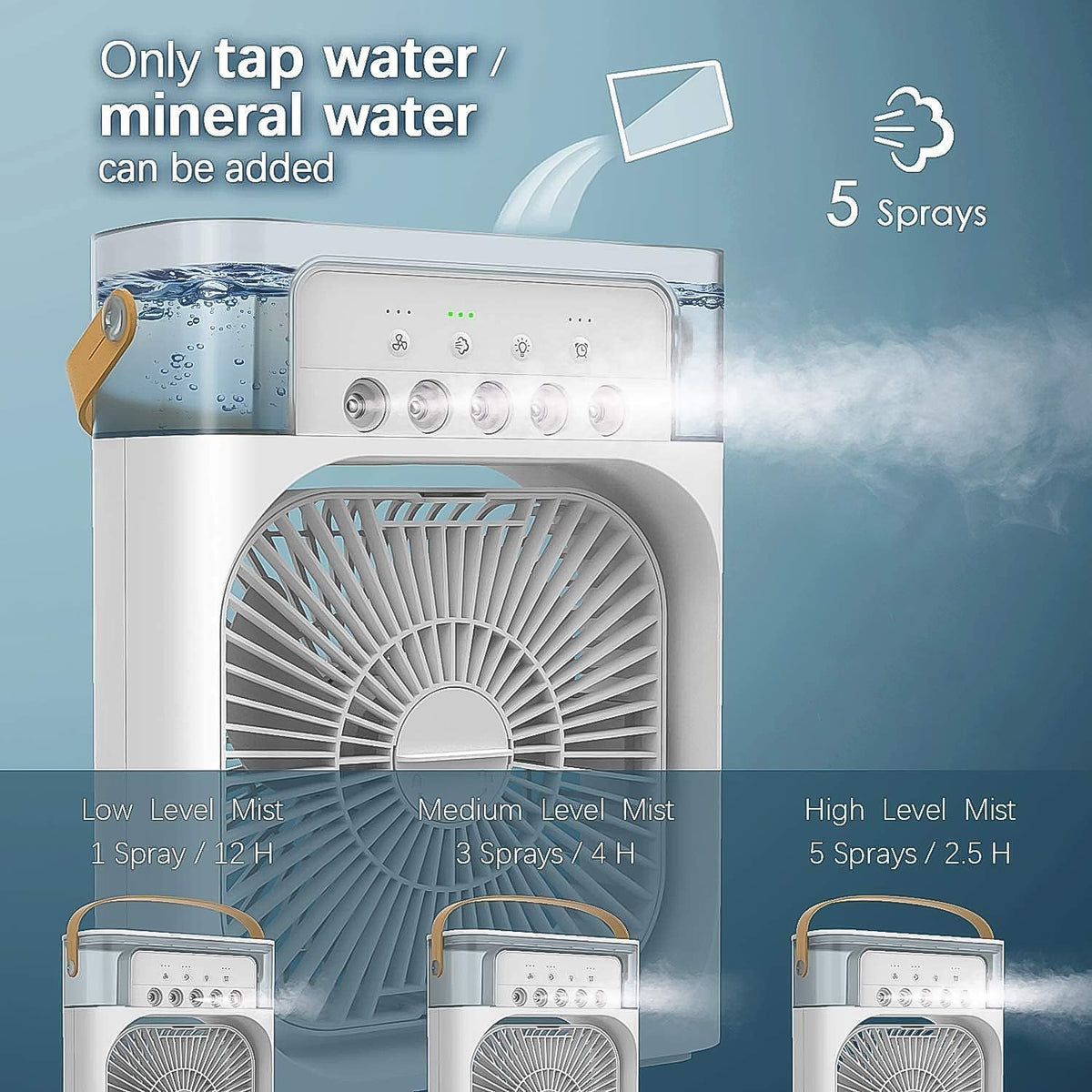 Portable Air Cooler Fan with 7-Color LED Light