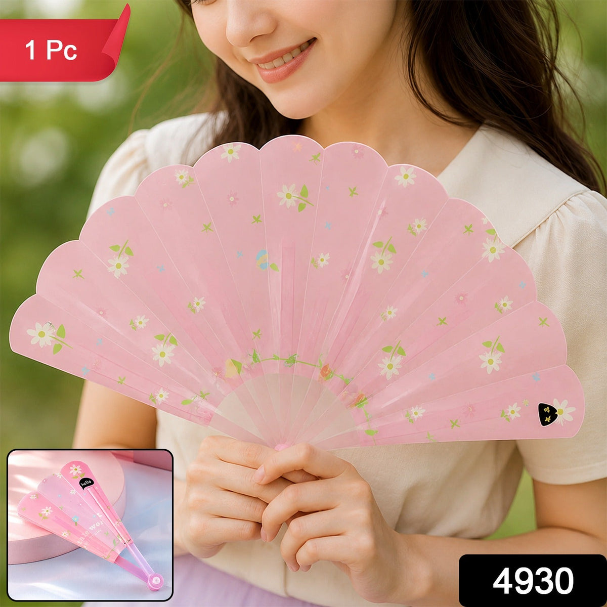 Floral Print Folding Hand Fan for Women