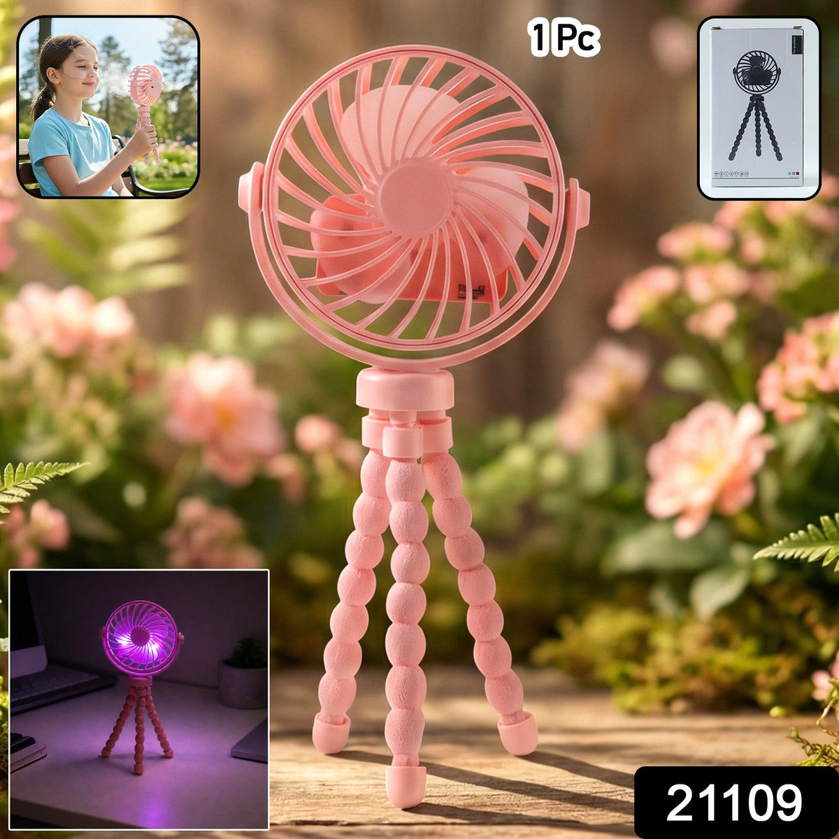 Rechargeable LED Fan with Flexible Tripod