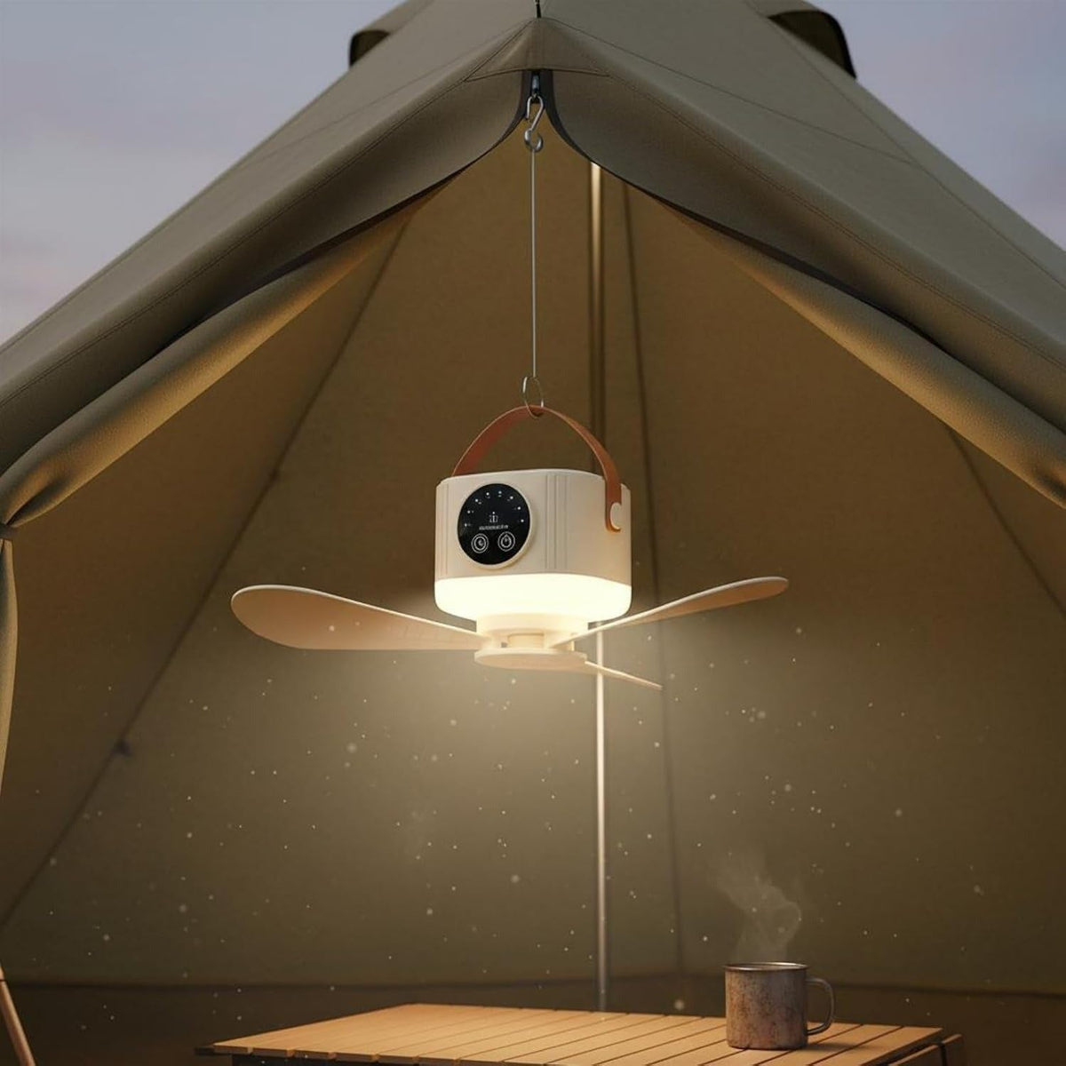 3-in-1 Rechargeable Camping Fan with LED Light