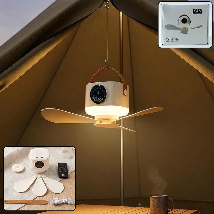 3-in-1 Rechargeable Camping Fan with LED Light