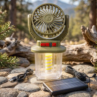 2-in-1 Solar Rechargeable Camping Fan with LED Lantern
