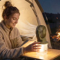 2-in-1 Solar Rechargeable Camping Fan with LED Lantern