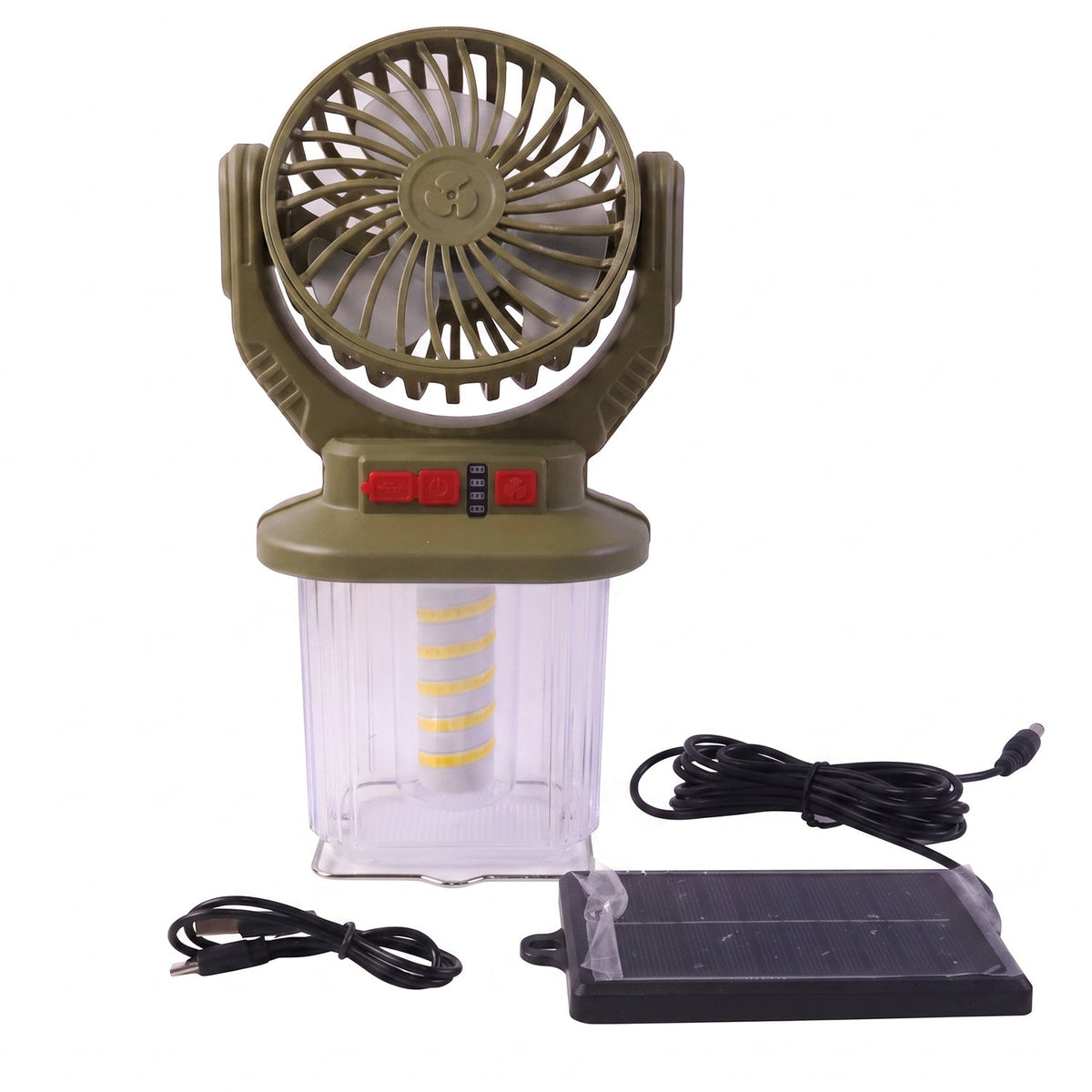 2-in-1 Solar Rechargeable Camping Fan with LED Lantern